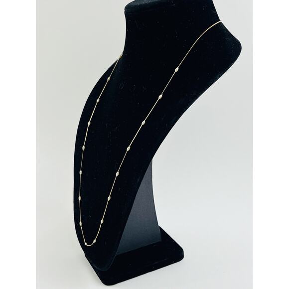 NAPIER Gold Tone Chain Faux Pearl Stations Layering Necklace Dainty Delicate Lon - Picture 7 of 16